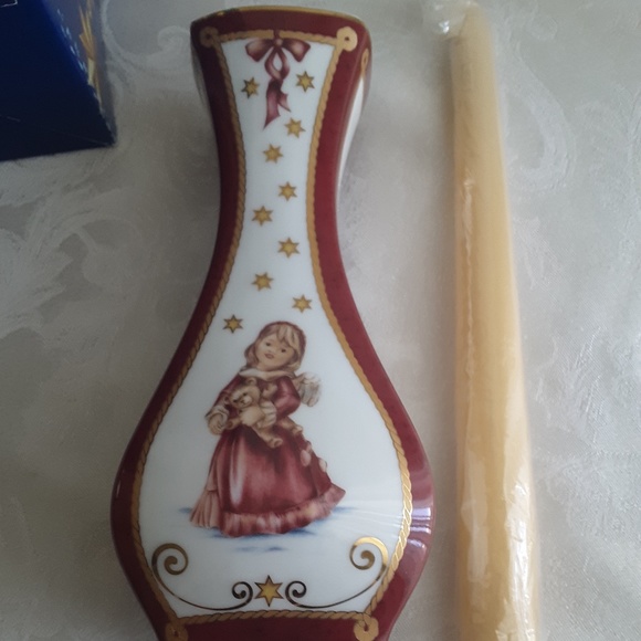 2005 Christmas Goebel Porcelain Candleholder Angel w Bear NIB - Picture 14 of 15